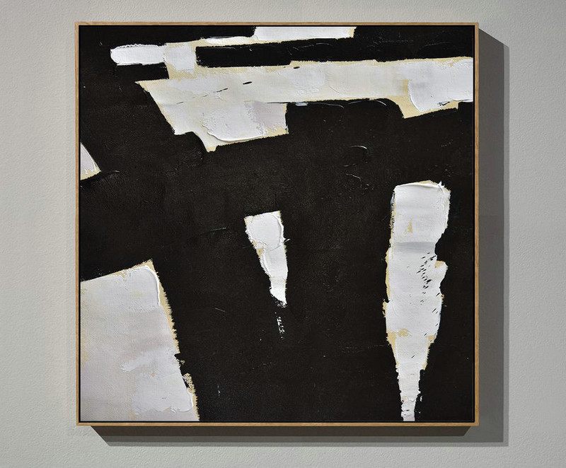 Large Abstract Painting,Handmade Minimal Art Palette Knife Canvas Painting, Black White Beige - Extra Large Wall Art
